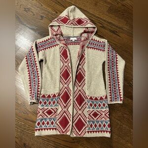 Lucky Brand Red and Cream Hooded Sweater